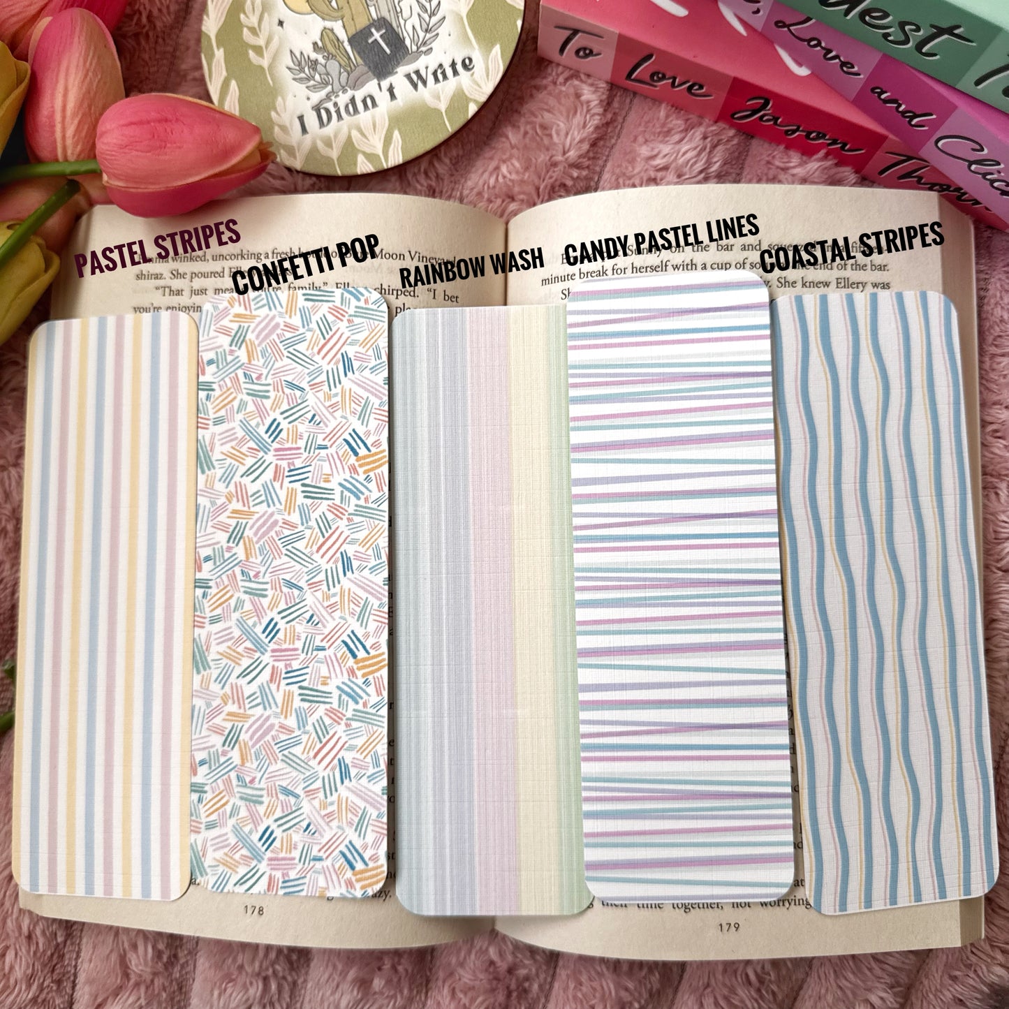 Pastel Stripes Linen Bookmark Set of 5 – Aesthetic Bookish Bookmarks for Readers