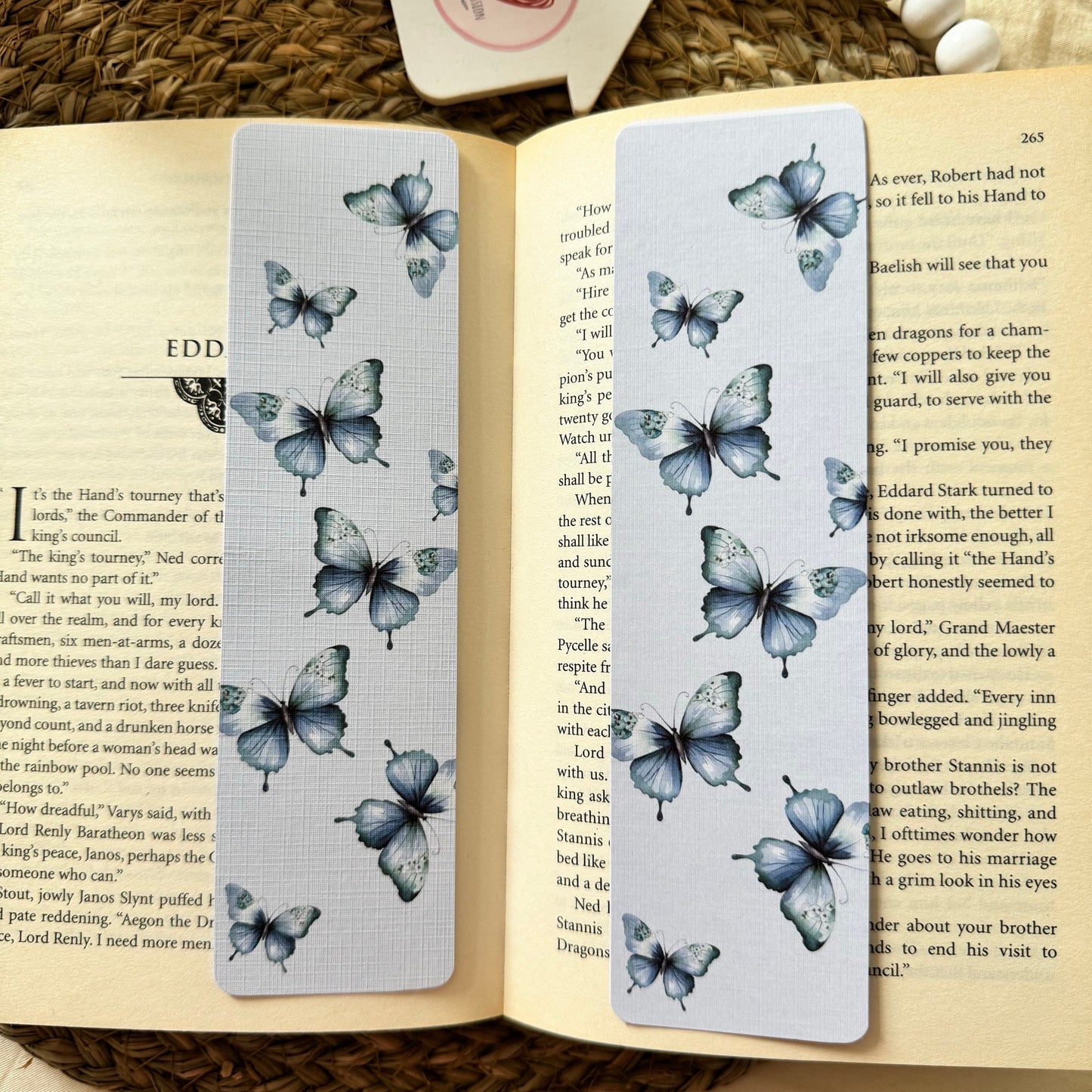Butterfly Bookmark for Book Lovers two sided , Blue Butterfly Bookmark, Linen Bookmark, Booklover Gifts,Teachers Gift, Bookish Gift