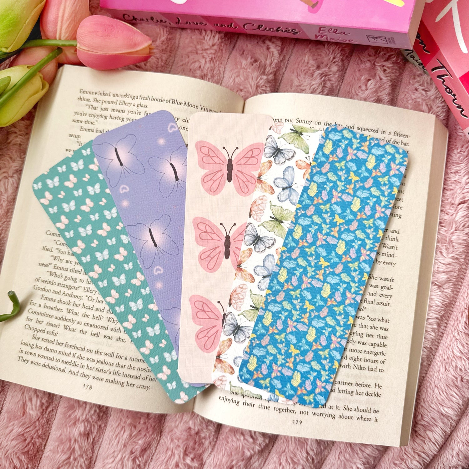 butterfly linen bookmark set spring design