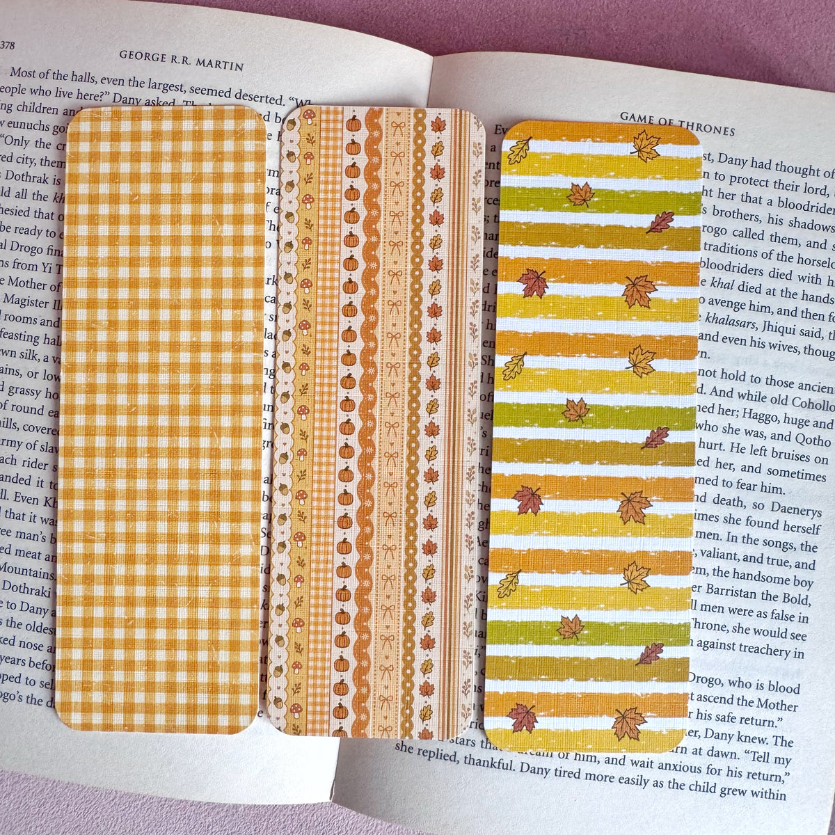 Autumn Bookmarks – Classic Autumn Patterns Handmade Linen Fall Bookmarks