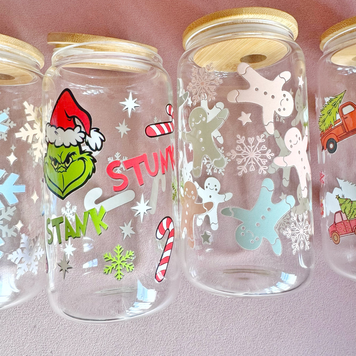 Christmas Last Chance Iced Coffee Glass Can With Bamboo Lid and Straw