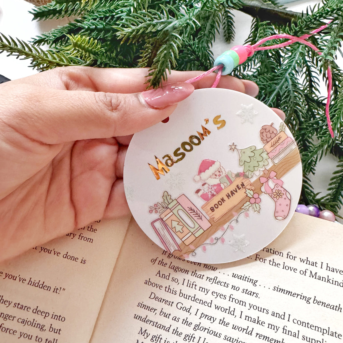Christmas Bookish Personalised Ornament for Bookworm