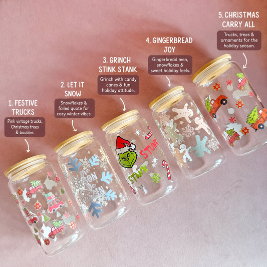 Christmas Last Chance Iced Coffee Glass Can With Bamboo Lid and Straw