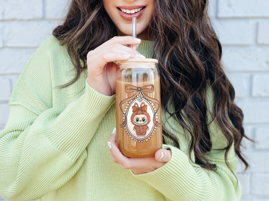 Labubu Brown Toffee ( BaBa) iced coffee can, Labubu Libbey Glass