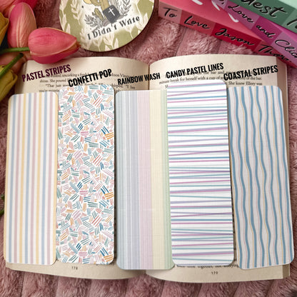 Pastel Stripes Linen Bookmark Set of 5 – Aesthetic Bookish Bookmarks for Readers