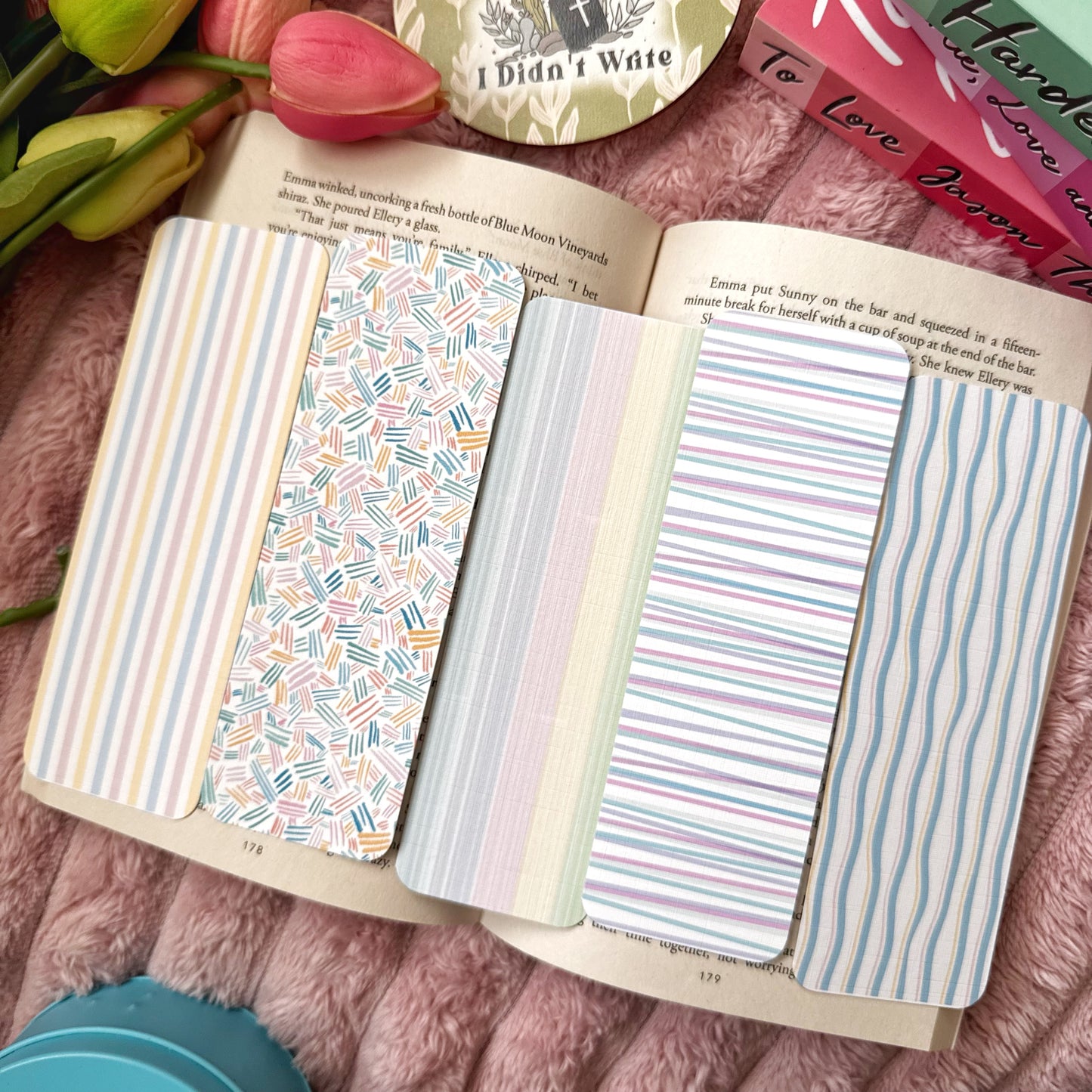 Pastel Stripes Linen Bookmark Set of 5 – Aesthetic Bookish Bookmarks for Readers