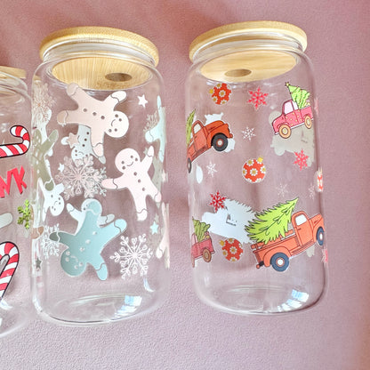 Christmas Last Chance Iced Coffee Glass Can With Bamboo Lid and Straw