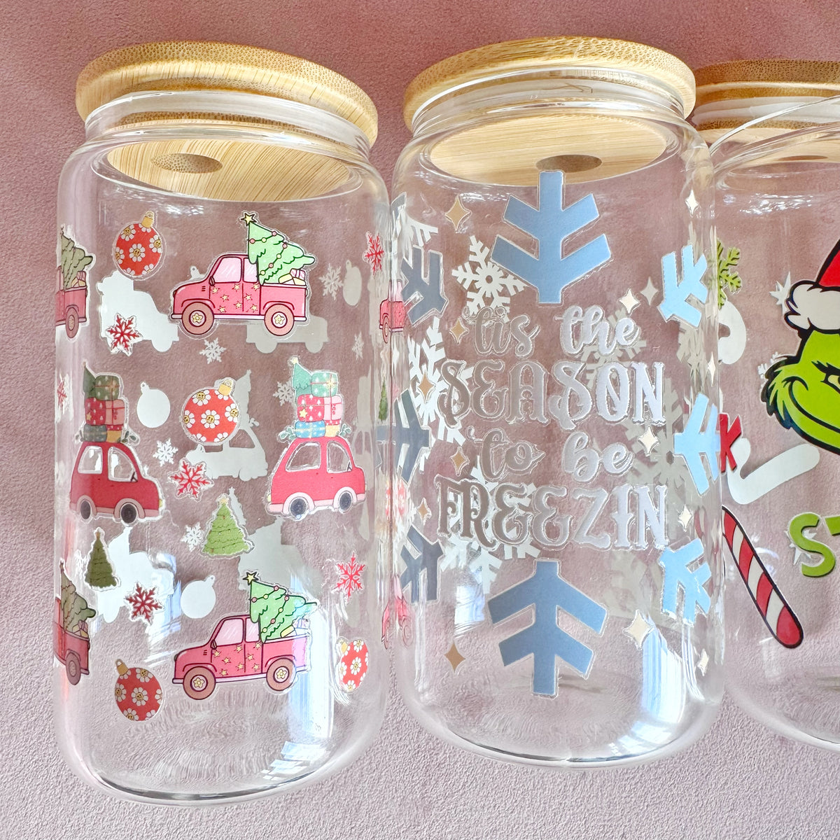 Christmas Last Chance Iced Coffee Glass Can With Bamboo Lid and Straw