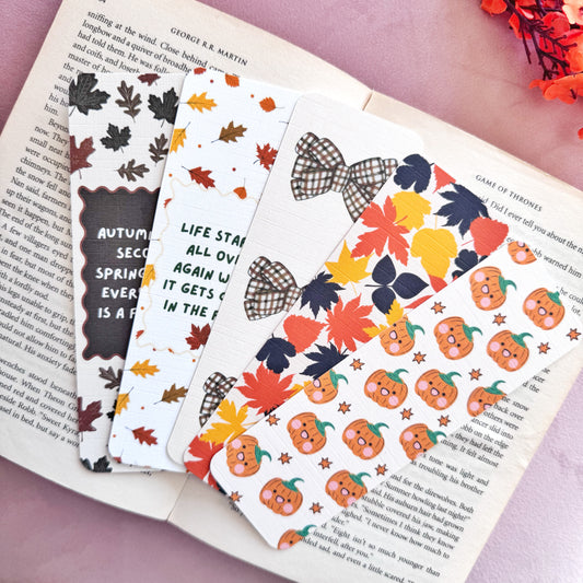 Cozy Autumn & Fall Linen Bookmark Collection – Double Sided Bookmarks for Readers