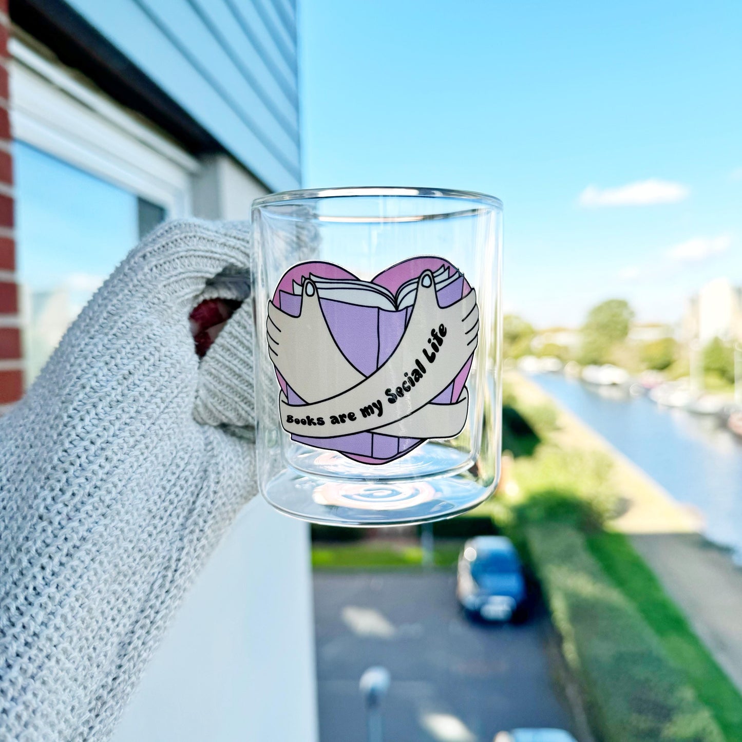 Book lover glass coffee mug . Books are my social life mug. Glass mug .Gift for book lover, Bibliophile gift .Bookish mug 13oz Double walled