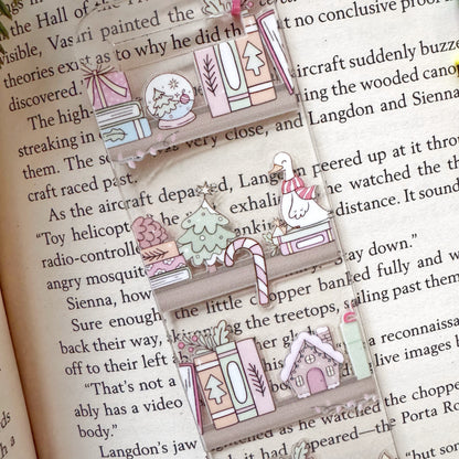 Christmas Bookshelf Acrylic Bookmark with beaded String