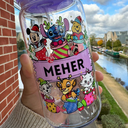 Personalised Christmas famous Characters Acrylic tumbler 16oz with plastic straw & acrylic lid,Kids cold cup, Stocking Filler Gift, Secret Santa Gift