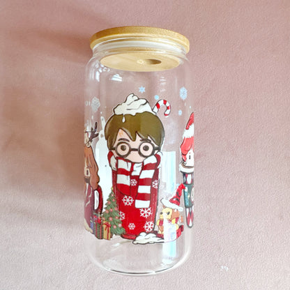 Christmas Last Chance Iced Coffee Glass Can With Bamboo Lid and Straw