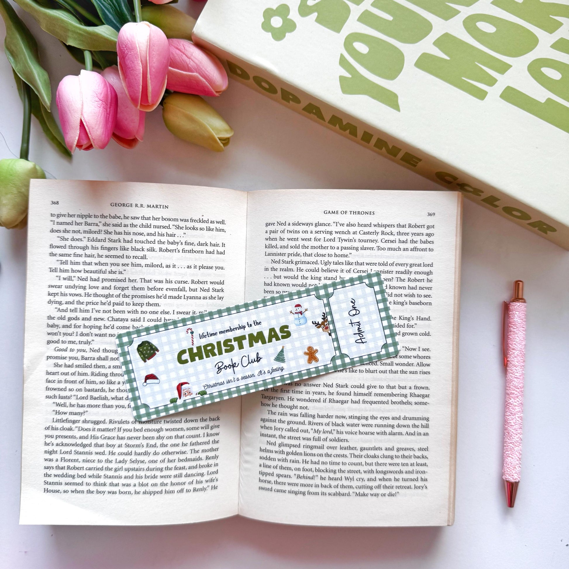 christmas book club ticket bookmark admit one