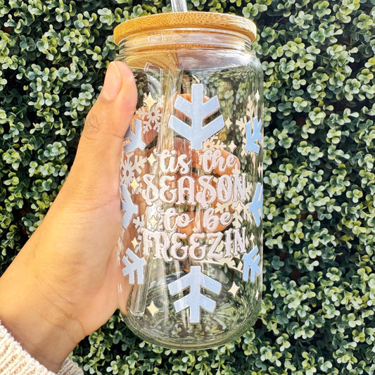 christmas snowflakes iced coffee glass mug 16 oz