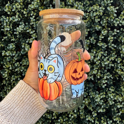 clear glass iced coffee cup with bamboo lid