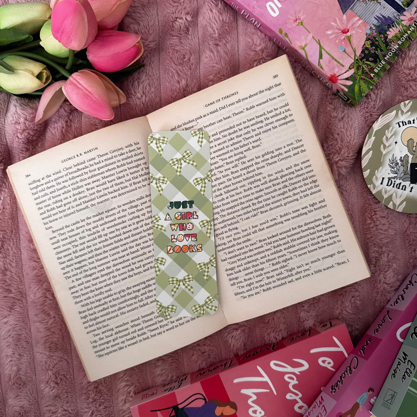 double sided linen bookmark green aesthetic