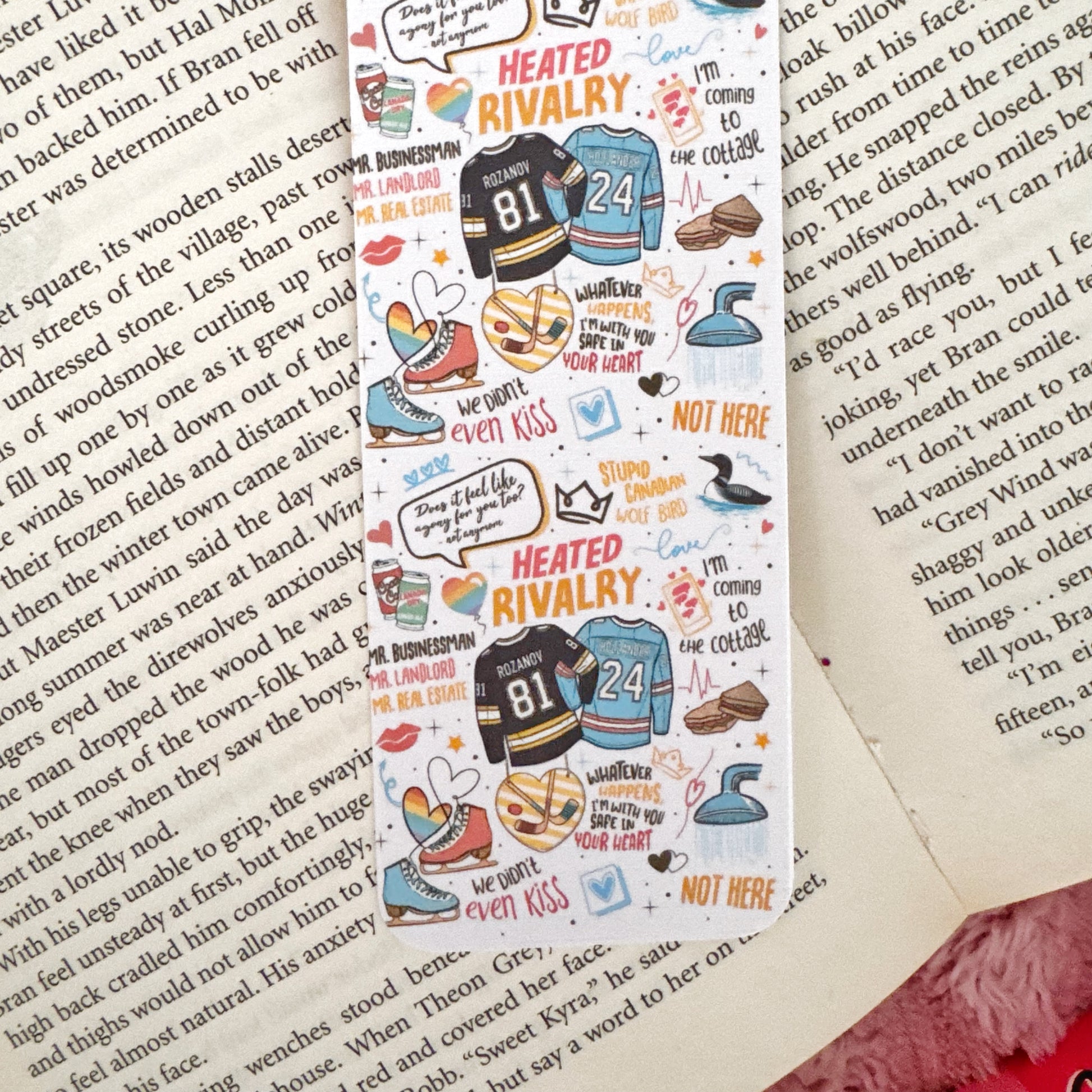 double sided linen bookmark hockey theme
