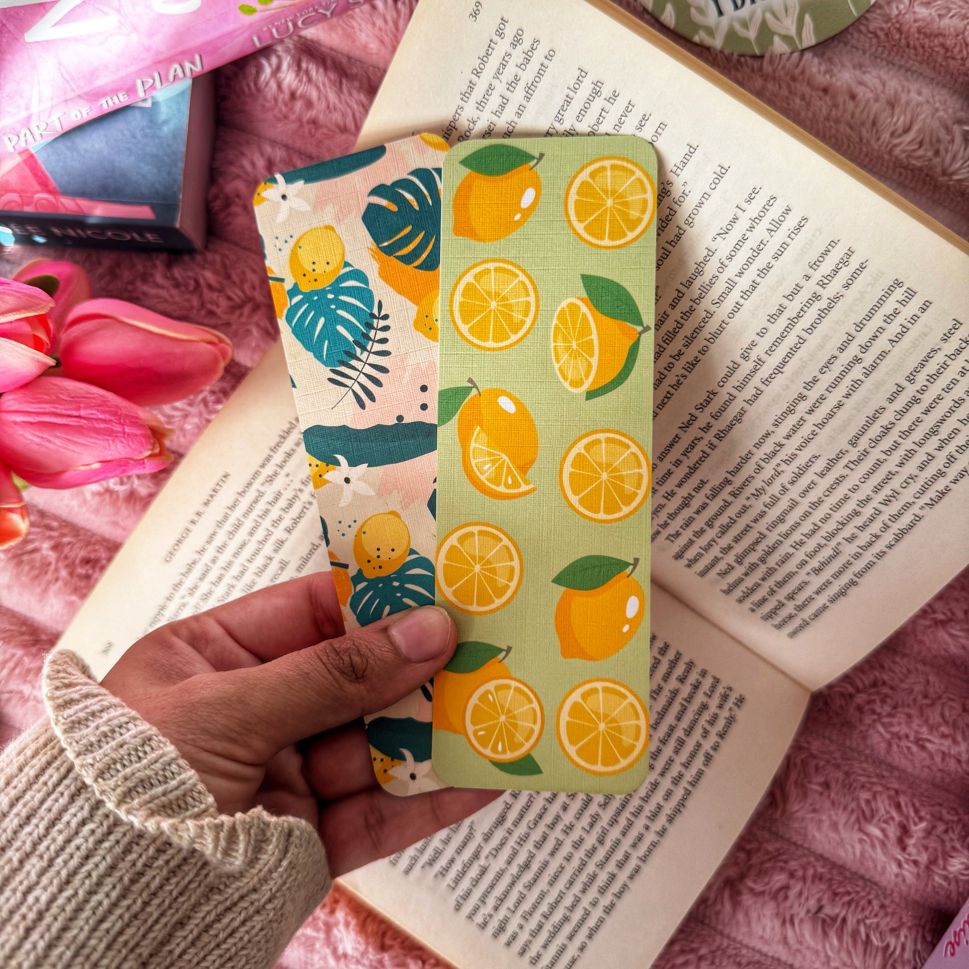double sided linen bookmark summer theme