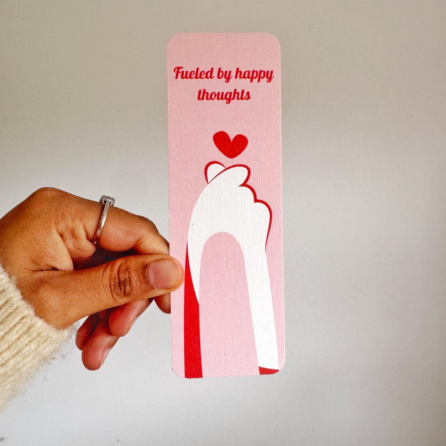 fueled by happy thoughts pink aesthetic bookmark