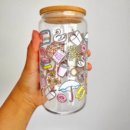 Gilmore Girls Stars Hollow 16oz glass can with bamboo lid and straw