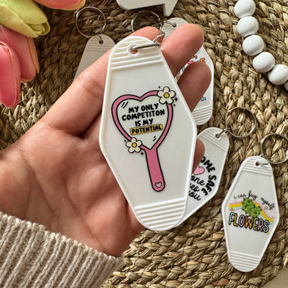 SALE Motel Keyrings in various designs suitable for gifting or yourself, Sarcastic keyring, love key ring, self respect keyring, coffee keyring