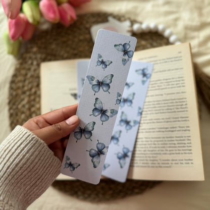 Butterfly Bookmark for Book Lovers two sided , Blue Butterfly Bookmark, Linen Bookmark, Booklover Gifts,Teachers Gift, Bookish Gift