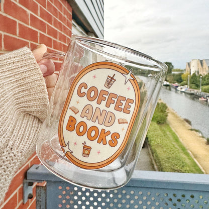 Book lover glass coffee mug . Coffee and Books Mug . Glass mug .Gift for book lover, Bibliophile gift . Bookish mug 13oz Double walled