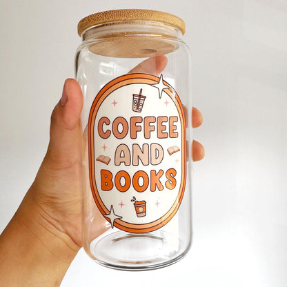 Book lover iced coffee glass mug, Cute iced coffee glass bamboo lid and glass straw, Coffee book lovers cute bookish cup,Bookish glass 16oz