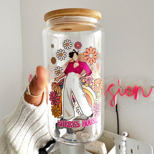 iced coffee glass with bamboo lid and straw