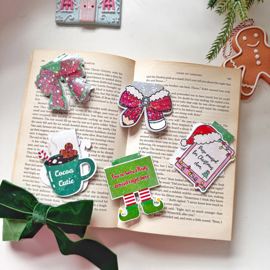 Christmas Bow Magnetic Bookmark: Coquette Bow, Book Lover Gift