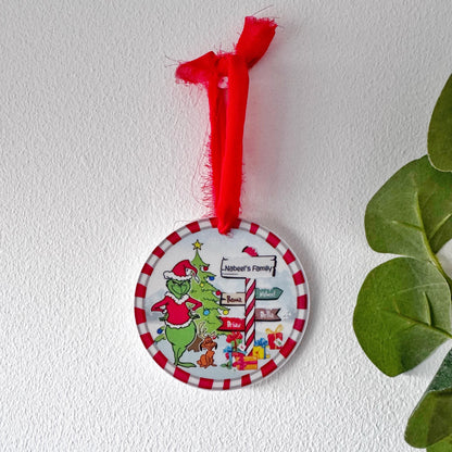 Personalized Family Christmas Ornament, Green Character, Up to 9 Names