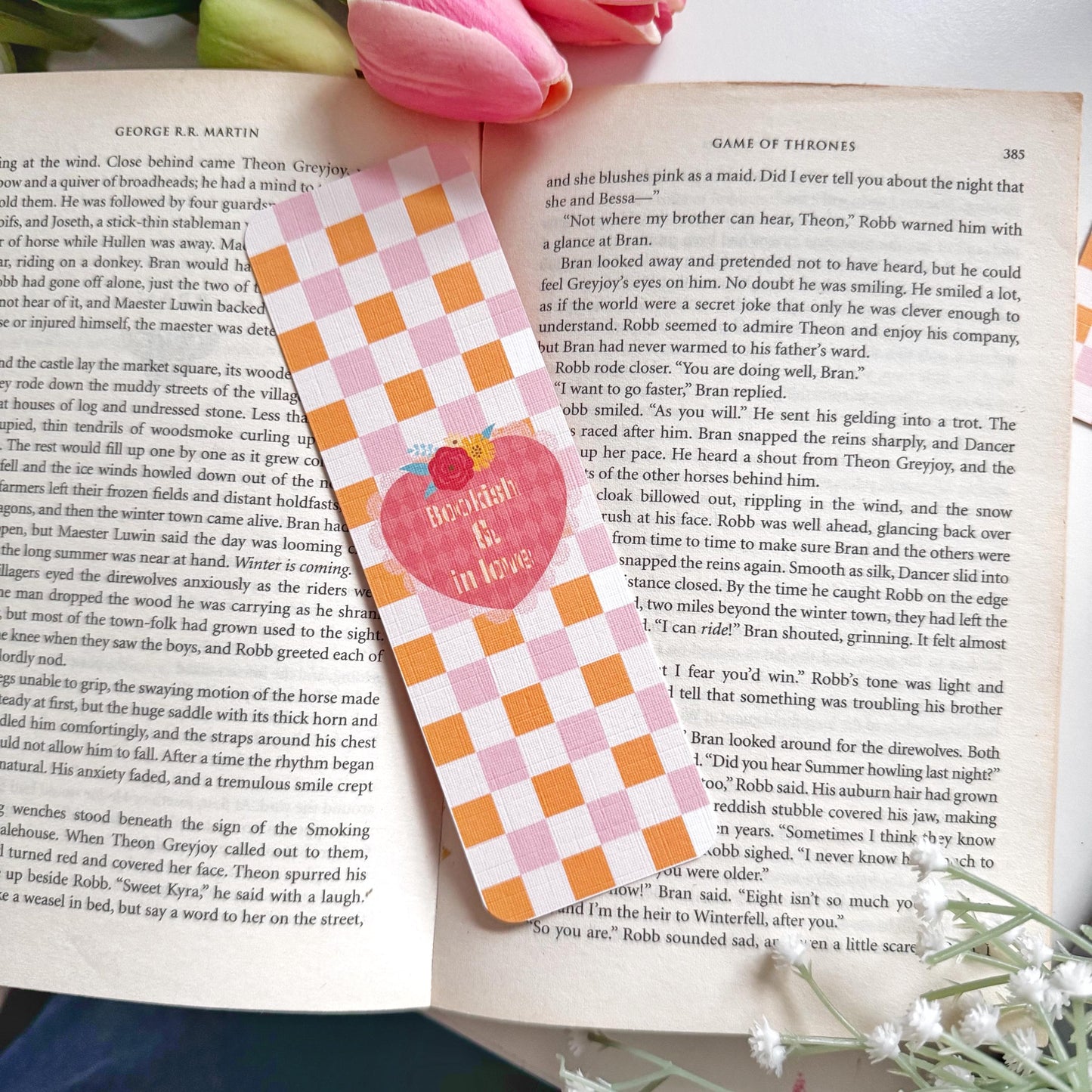 Bookish and in Love : Valentines Bookish Linen Bookmark Double Sided