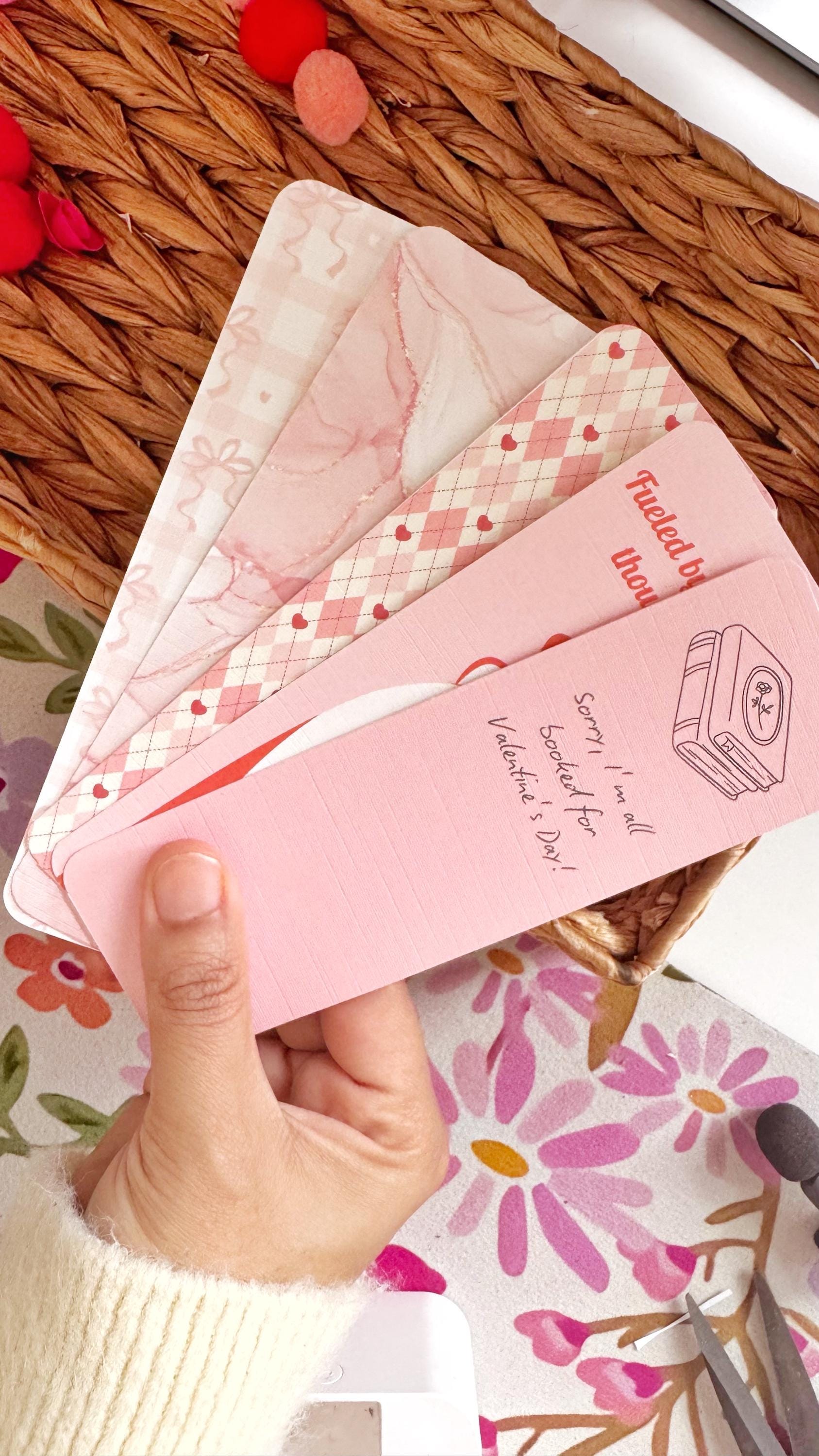 Pink Linen Bookmark Set, Girly Bookish Paper Bookmark
