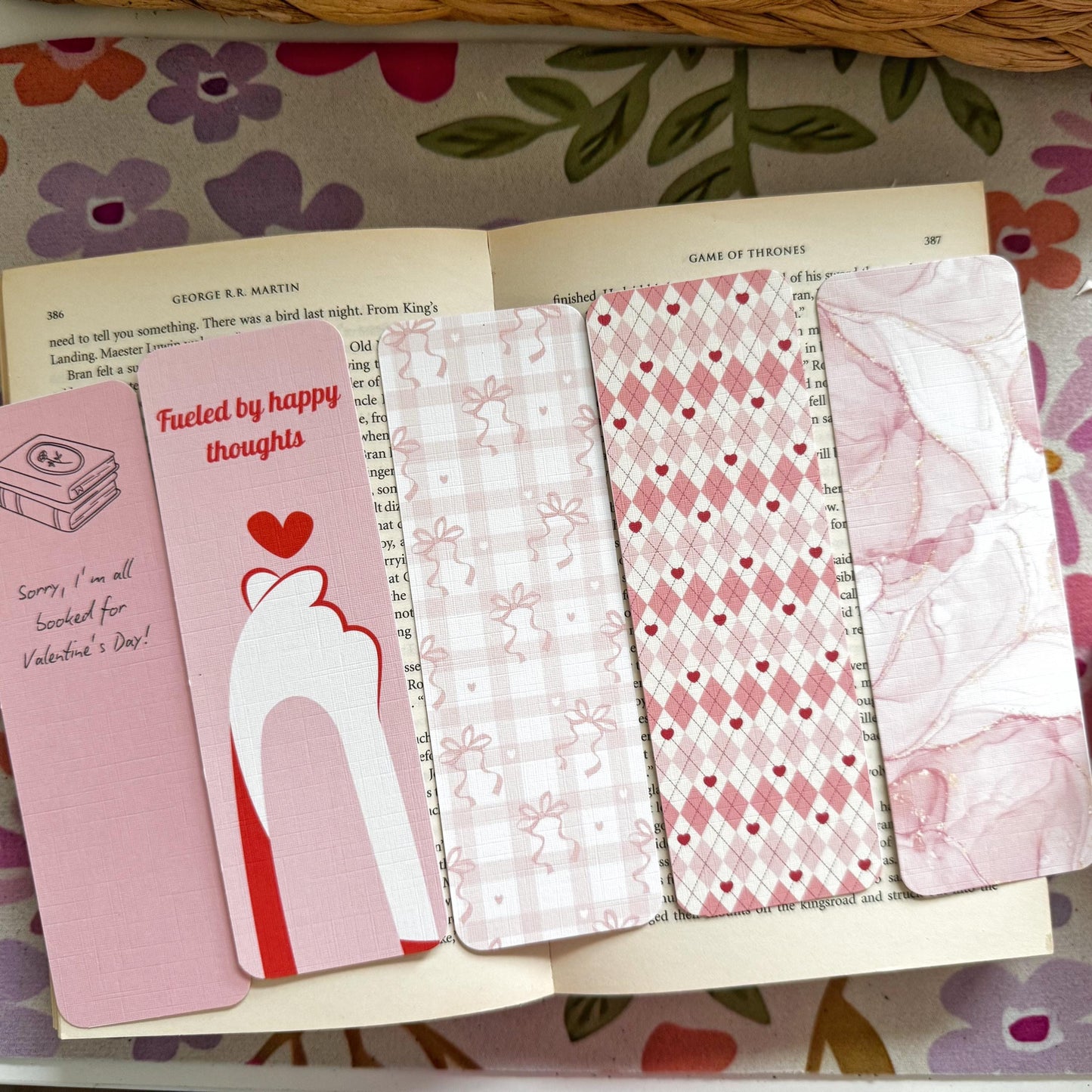 Pink Linen Bookmark Set, Girly Bookish Paper Bookmark