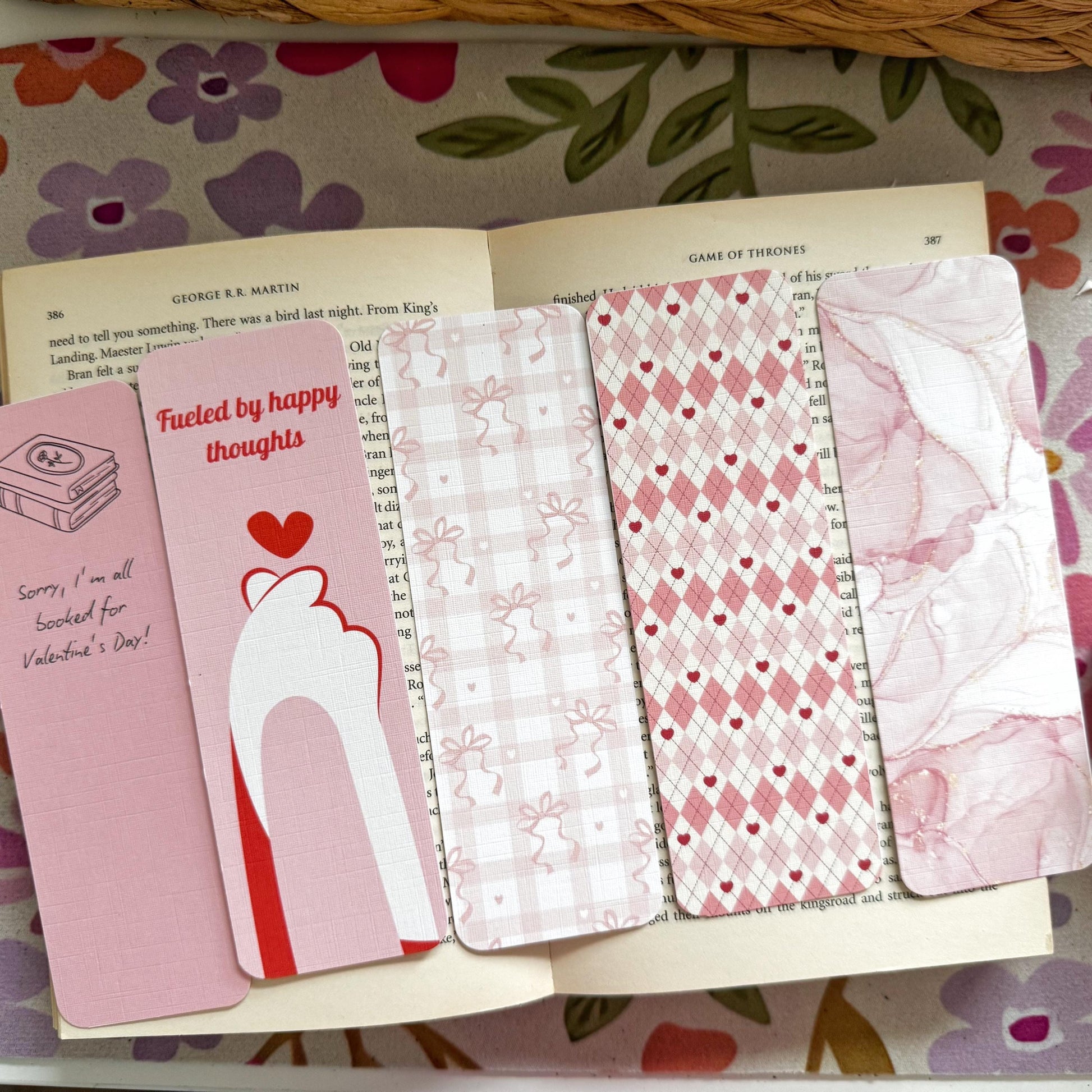 Pink Linen Bookmark Set, Girly Bookish Paper Bookmark