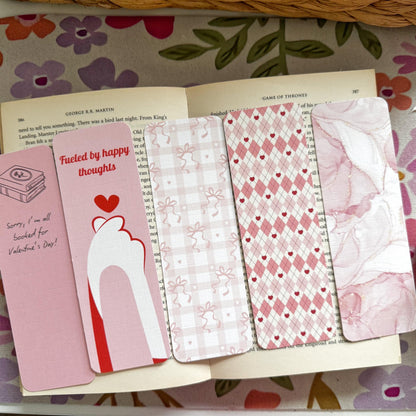 Pink Linen Bookmark Set, Girly Bookish Paper Bookmark