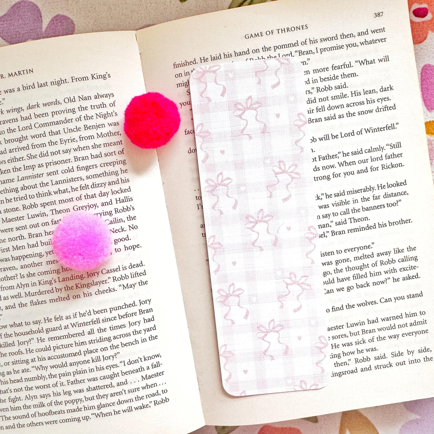 Pink Linen Bookmark Set, Girly Bookish Paper Bookmark