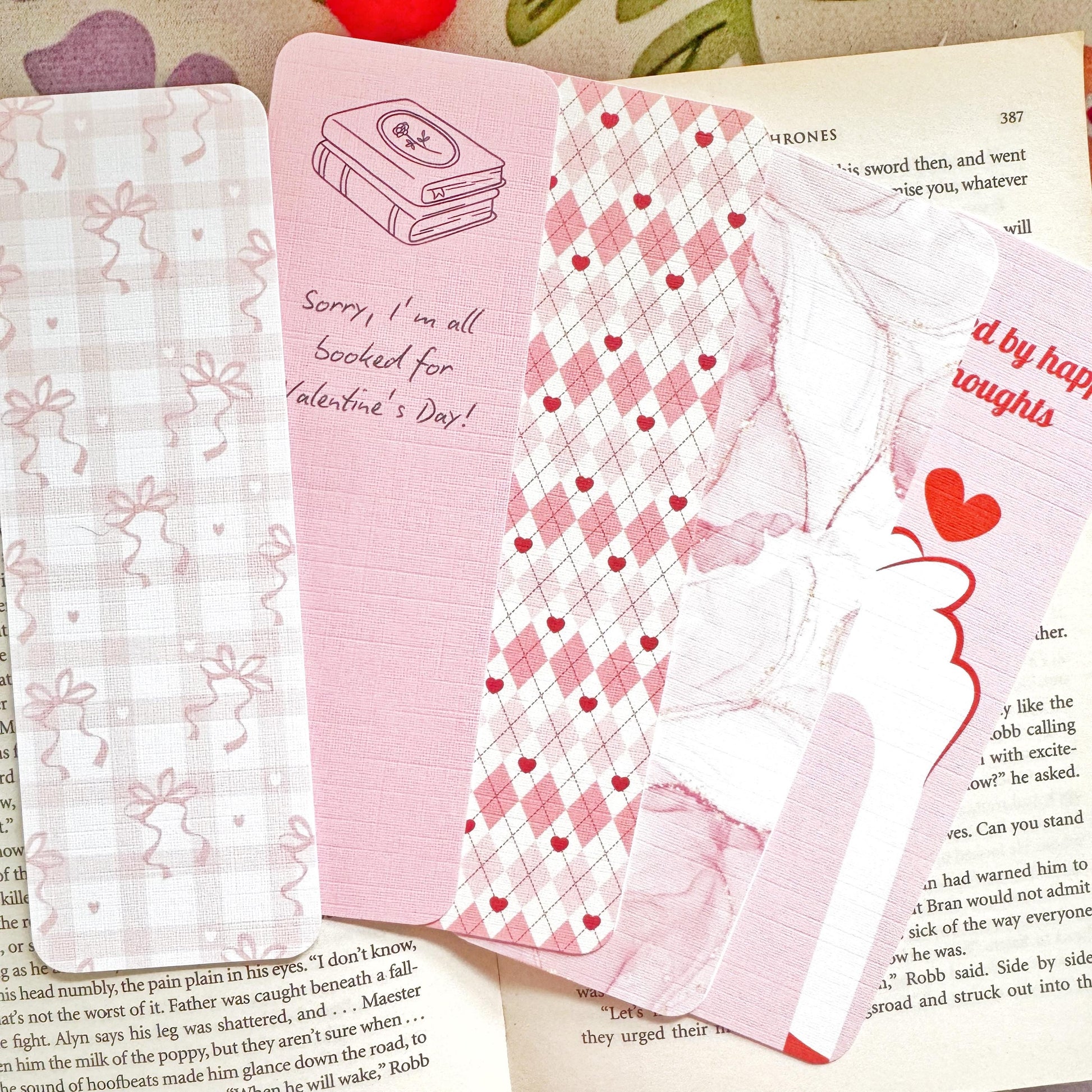 Pink Linen Bookmark Set, Girly Bookish Paper Bookmark