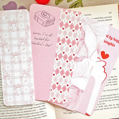 Pink Linen Bookmark Set, Girly Bookish Paper Bookmark