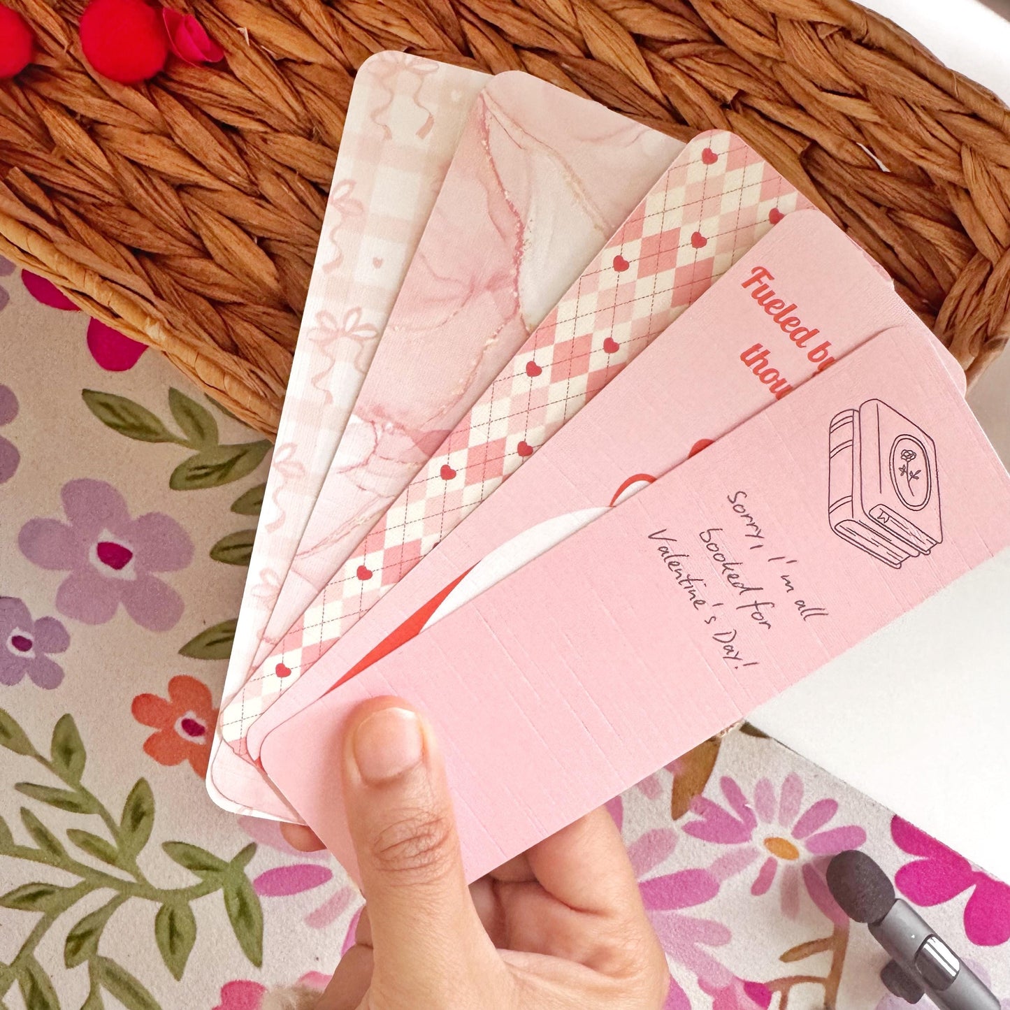 Pink Linen Bookmark Set, Girly Bookish Paper Bookmark