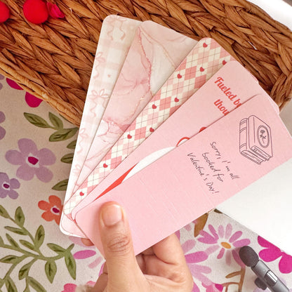 Pink Linen Bookmark Set, Girly Bookish Paper Bookmark