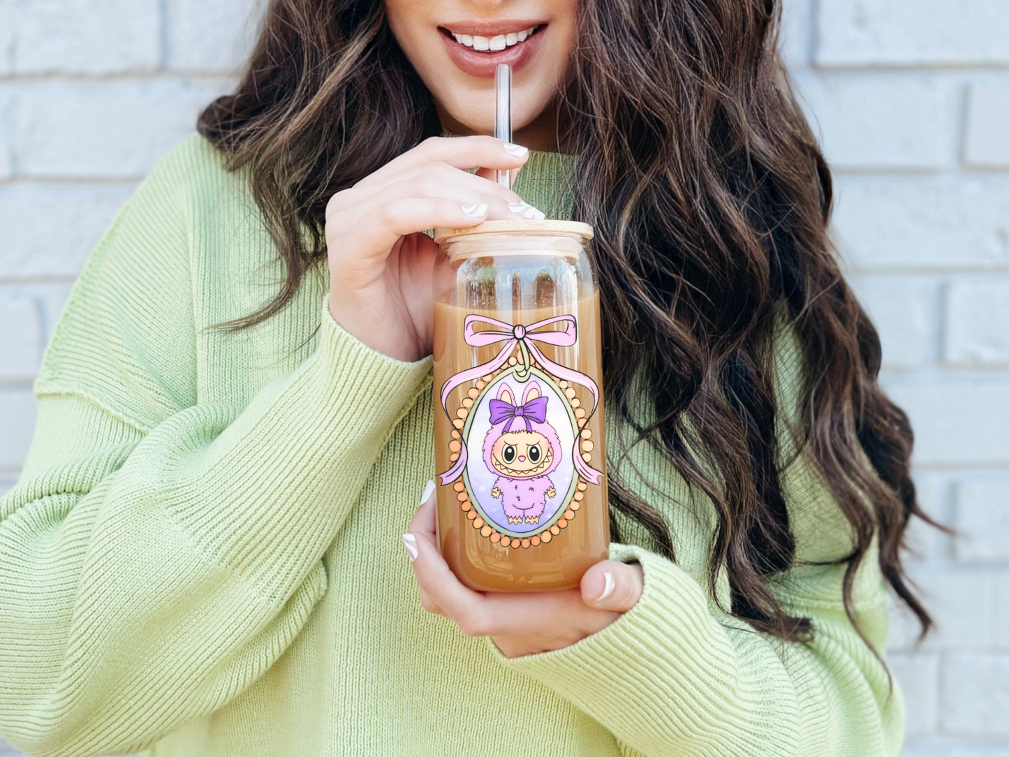 Labubu Purple ( ZiZi) iced coffee can, Labubu Libbey Glass