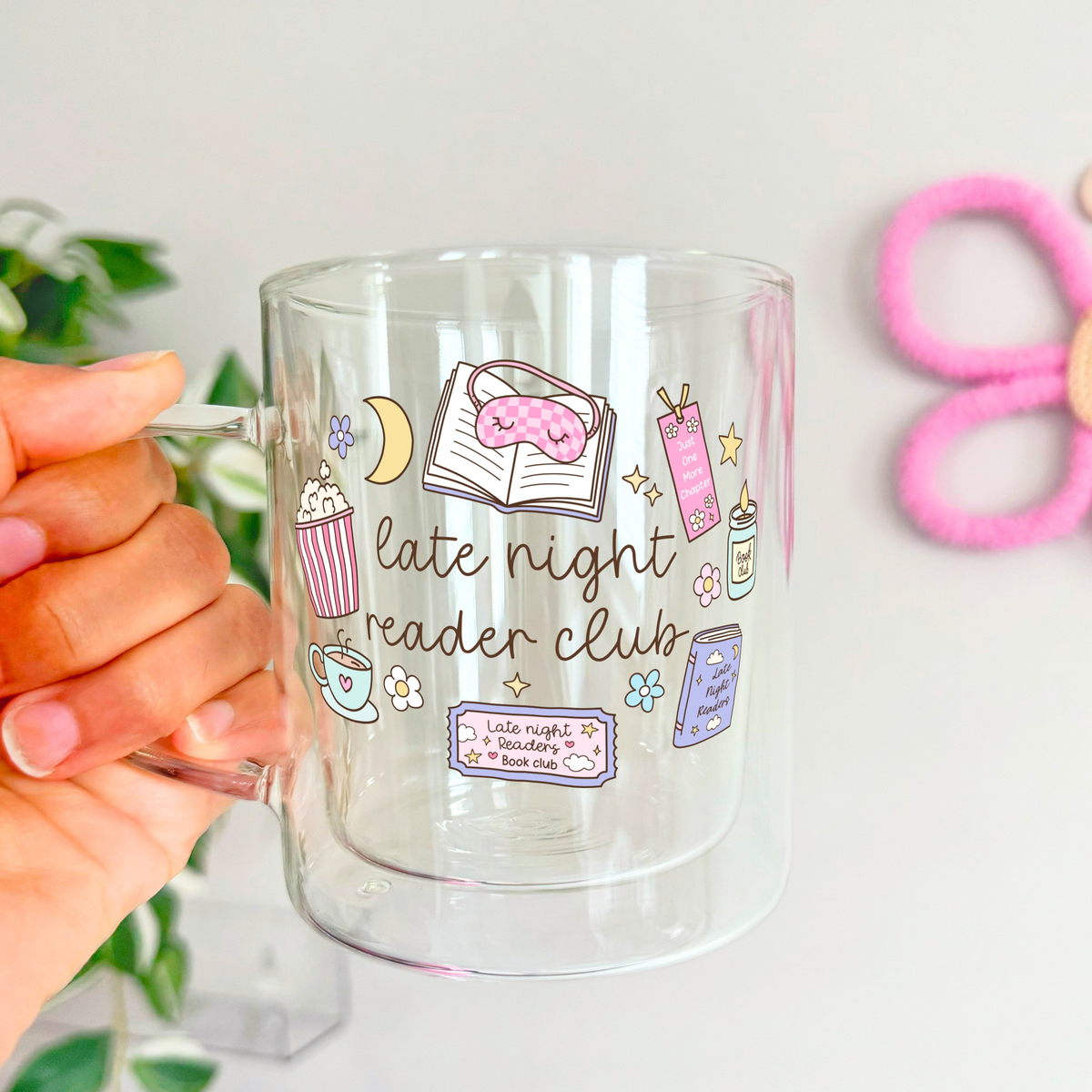 Late Night Reader Book Club Glass Coffee Mug: Double Walled 13oz