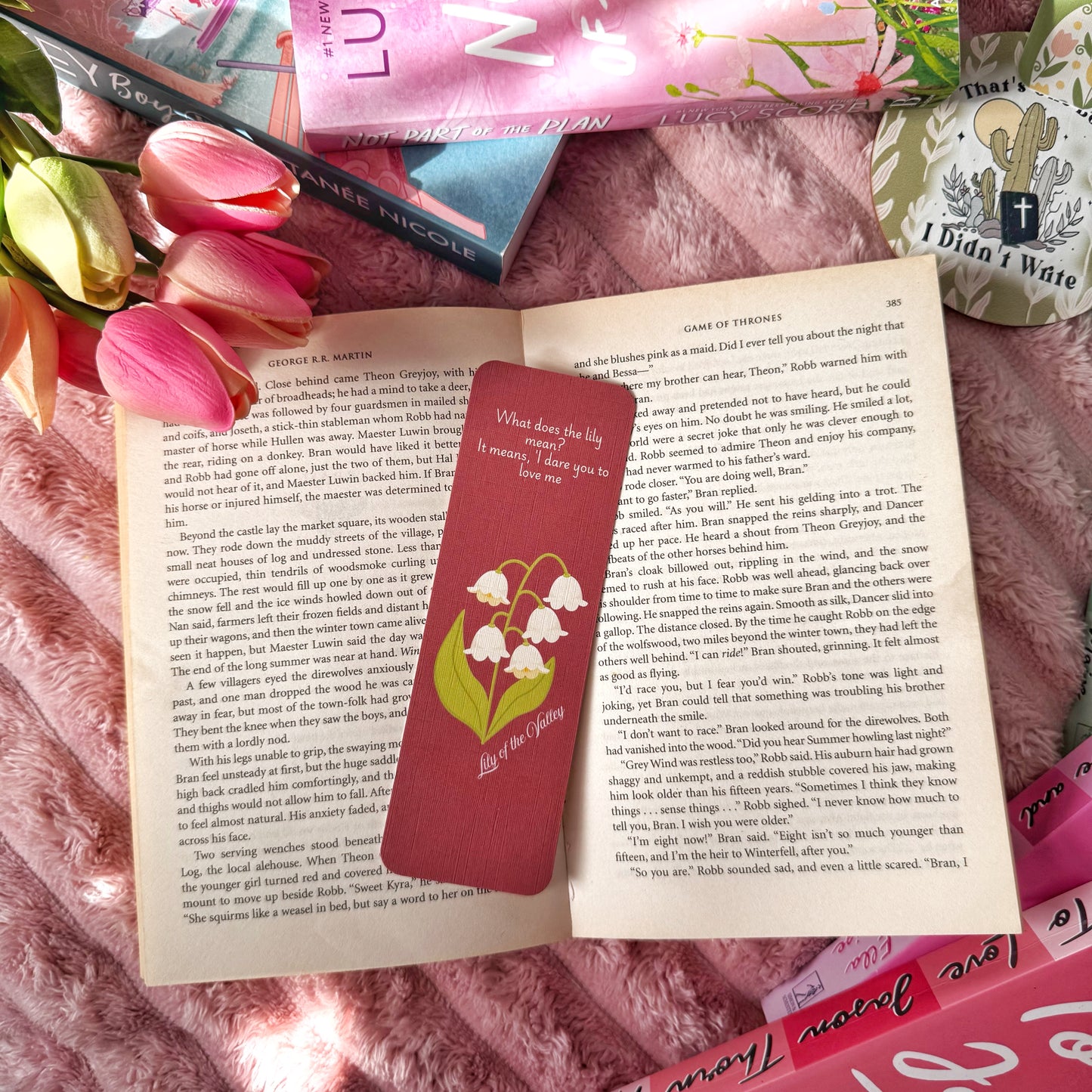 lily of the valley linen bookmark floral design
