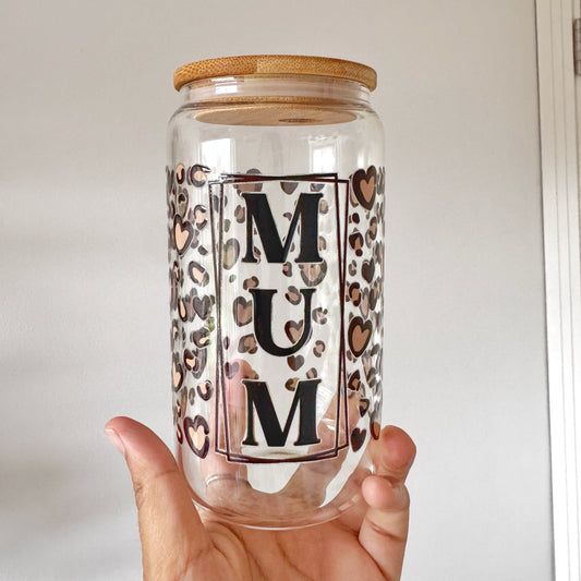 mum and hearts glass tumbler 16 oz
