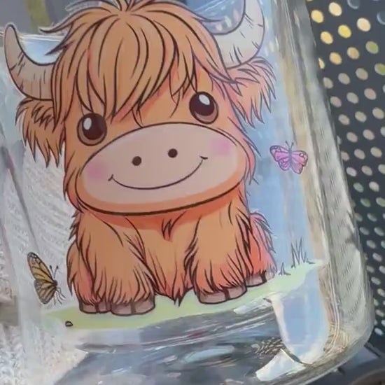 Highland cow  Coffee Cup,Highland Cow double walled coffee cup 13oz, scottish Cow  Coffee Cup, Highland Cow Glass cup