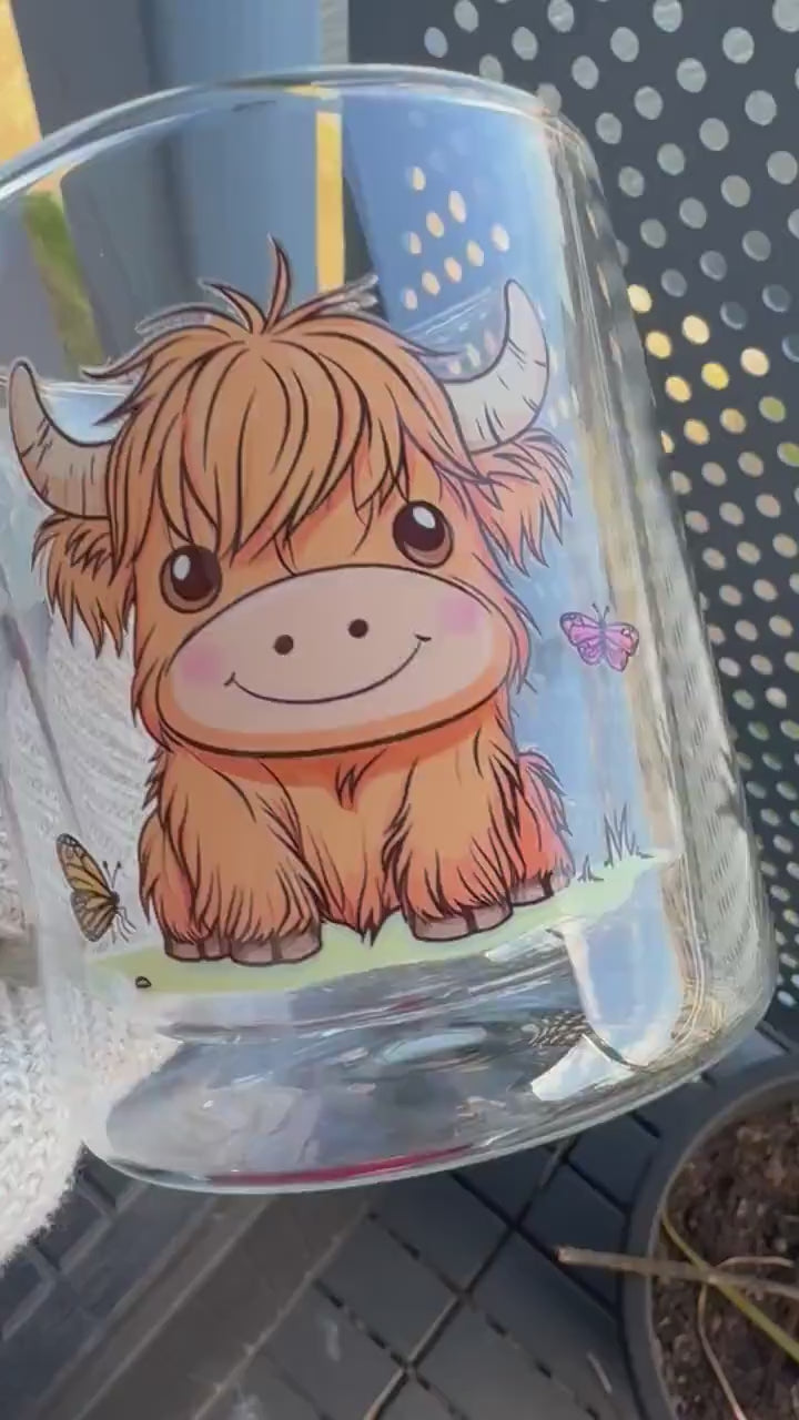 Highland cow  Coffee Cup,Highland Cow double walled coffee cup 13oz, scottish Cow  Coffee Cup, Highland Cow Glass cup