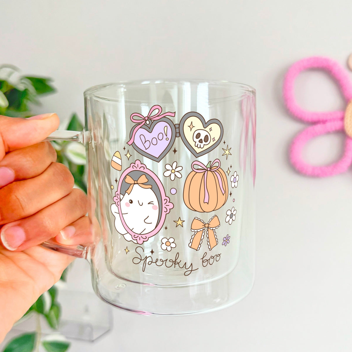 Spooky Boo Bookish Glass Coffee Mug: Double Walled 13oz