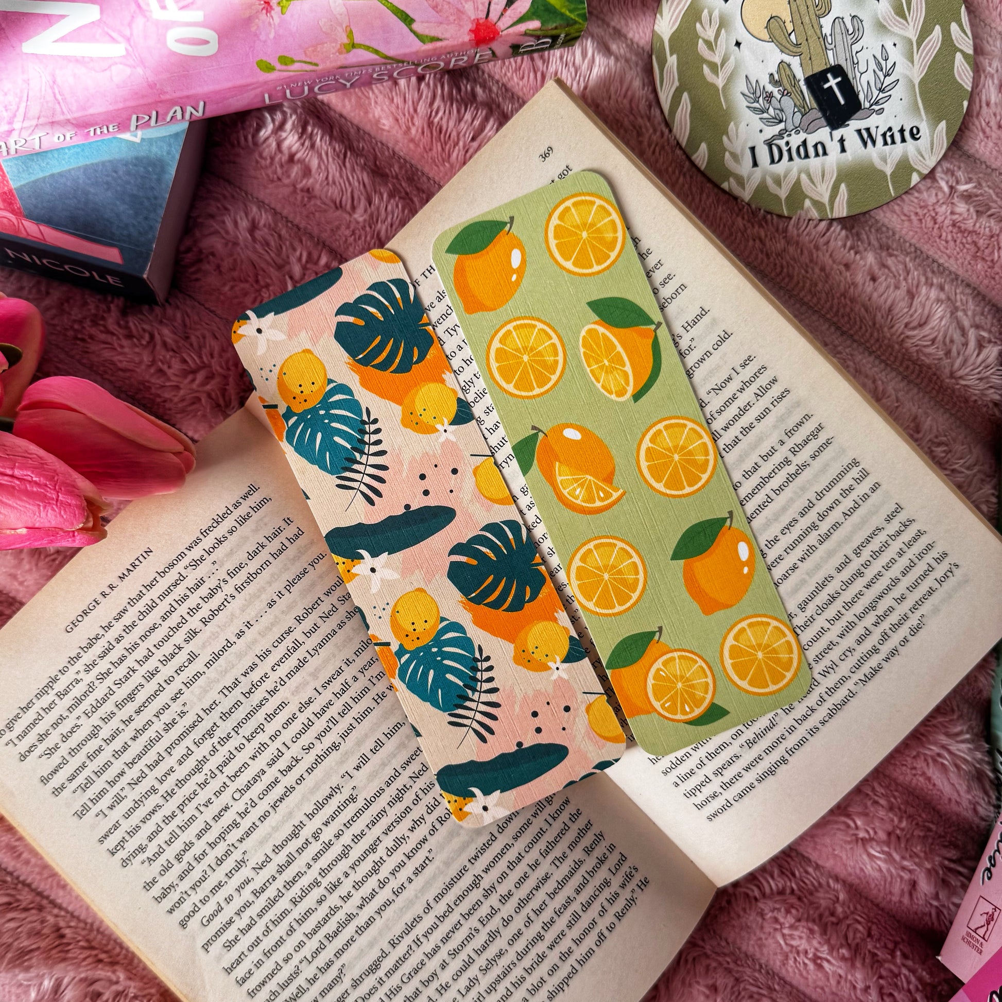 summer fruit bookmark lemon and leaves design